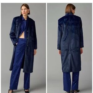 NWT J.Crew Collection Palais Topcoat in brushed Faux Fur Navy SZ 14 BU455